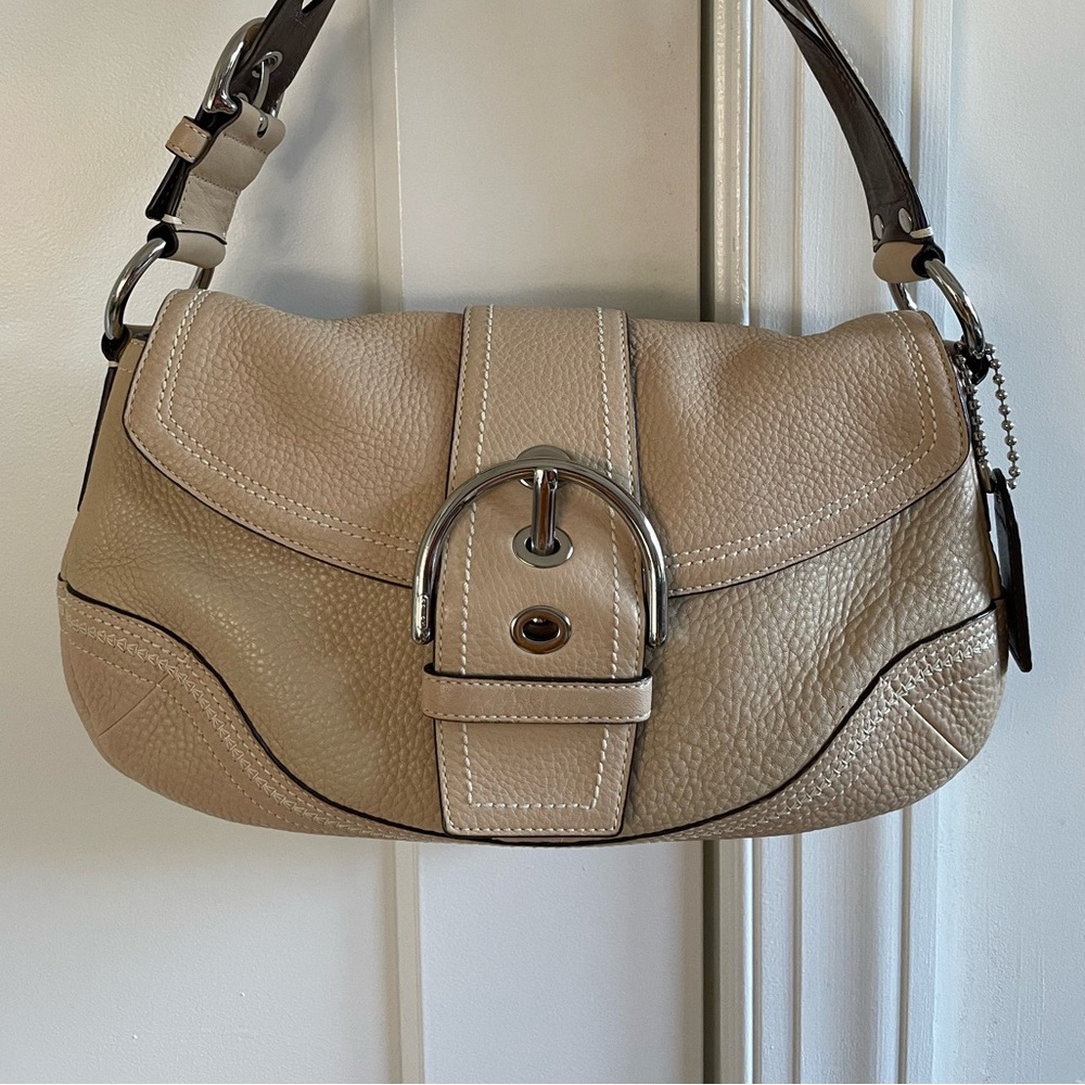Coach Soho Cream Pebbled Leather Big Buckle Shoulder Bag